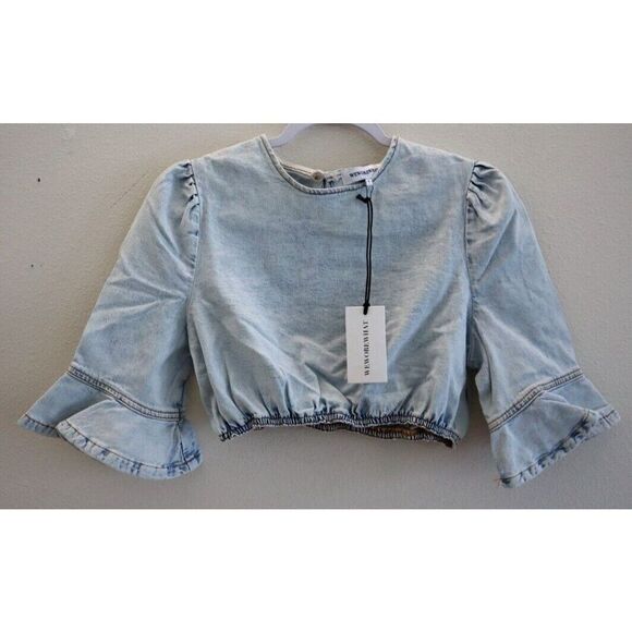 WeWoreWhat WWDT48-1 Women's Sz Small Indigo Comfort Cropped Denim Top - Picture 1 of 8